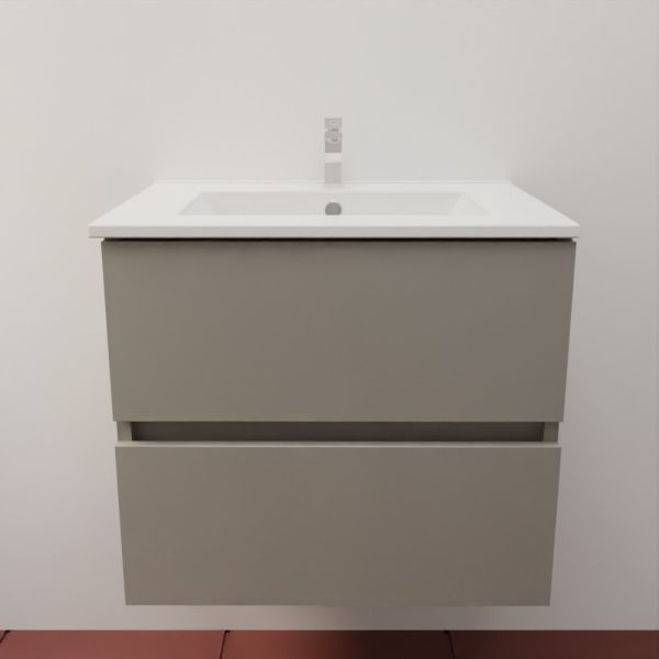 Meuble salle de bain suspendu tout inox 60 cm avec plan vasque céramique ROSINOX - Gris céramique