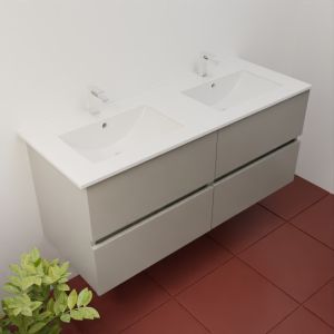 Meuble salle de bain suspendu 120 cm ROSINOX avec plan double vasque céramique - Gris