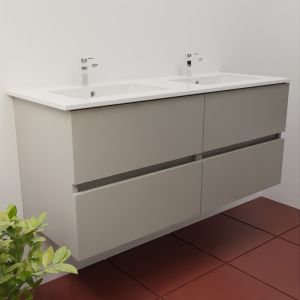 Meuble salle de bain suspendu 120 cm ROSINOX avec plan double vasque céramique - Gris