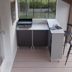 Cuisine d'été en inox 120 cm avec plan de travail emplacement plancha et bar extérieur KX03