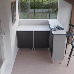 Cuisine d'été en inox 120 cm avec plan de travail emplacement plancha et bar extérieur KX03