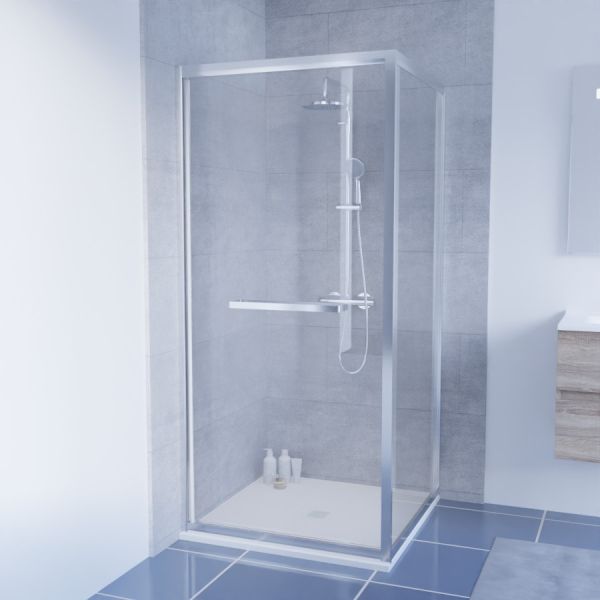 Paroi de douche d'angle 90x90 cm porte rentrante vers l'intérieur CLEVER 