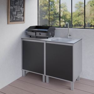 Cuisine d'extérieur en inox haut de gamme 120 cm avec évier, plan de travail, emplacement plancha KX08