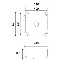 Evier en inox 1 bac sans égouttoir EVINOX 44 x 44 cm