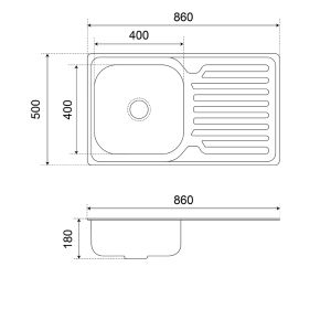 Evier en inox 1 bac + égouttoir EVINOX 86 cm x 50 cm