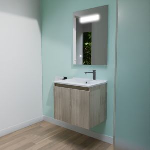 Meuble PROLINE 60 cm avec plan vasque en résine et miroir LED Elégance - Coloris bois