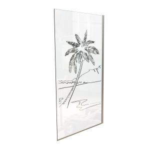 Paroi de douche verre transparent avec dessin mer et palmier PALMA 110 cm