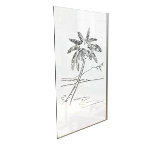 Paroi de douche verre transparent avec dessin mer et palmier PALMA 120 cm