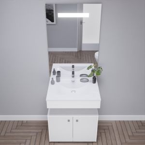 Meuble vasque EPURE 70 cm, miroir led Elégance ht105 et Mobiroul 70 cm - blanc brillant