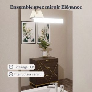 Meuble vasque EPURE 70 cm, miroir led Elégance ht105 et Mobiroul 70 cm - blanc brillant