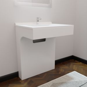 Meuble vasque EPURE 70 cm, miroir led Elégance ht105 et Mobiroul 70 cm - blanc brillant