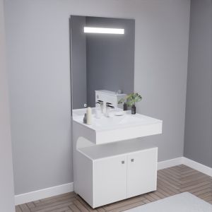 Meuble vasque EPURE 80 cm, miroir led Elégance ht105 et Mobiroul 80 cm - blanc brillant