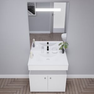 Meuble vasque EPURE 80 cm, miroir led Elégance ht105 et Mobiroul 80 cm - blanc brillant