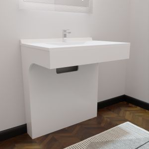 Meuble vasque EPURE 80 cm, miroir led Elégance ht105 et Mobiroul 80 cm - blanc brillant