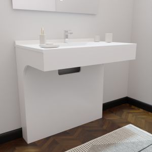 Meuble vasque EPURE 90 cm, miroir led Elégance ht105 et Mobiroul 90 cm - blanc brillant