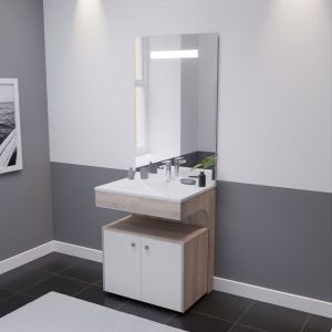 Meuble vasque ALTEA 70 cm, miroir led Elégance ht105 et Mobiroul 90 cm - Cambrian oak