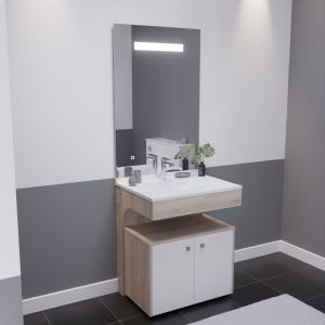 Meuble vasque ALTEA 70 cm, miroir led Elégance ht105 et Mobiroul 90 cm - Cambrian oak