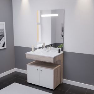 Meuble vasque ALTEA 80 cm, miroir led Elégance ht105 et Mobiroul 80 cm - Cambrian oak