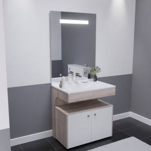 Meuble vasque ALTEA 80 cm, miroir led Elégance ht105 et Mobiroul 80 cm - Cambrian oak