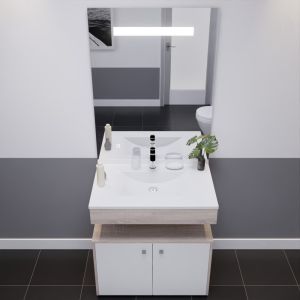 Meuble vasque ALTEA 80 cm, miroir led Elégance ht105 et Mobiroul 80 cm - Cambrian oak