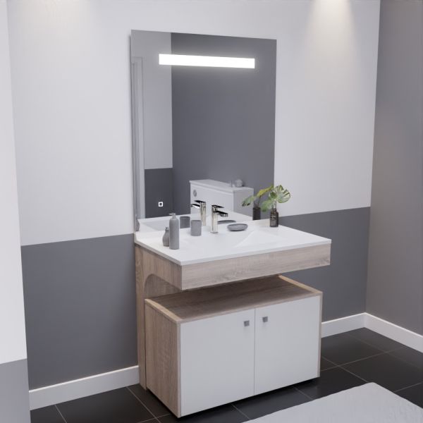 Meuble vasque ALTEA 90 cm, miroir led Elégance ht105 et Mobiroul 90 cm - Cambrian oak