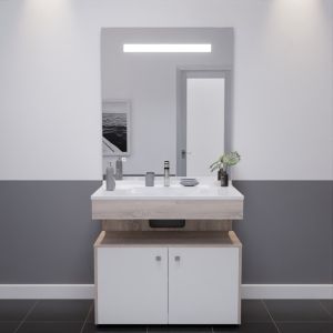 Meuble vasque ALTEA 90 cm, miroir led Elégance ht105 et Mobiroul 90 cm - Cambrian oak