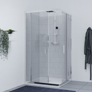 Paroi de douche coulissante 100x100 d'angle NERINA Chromé