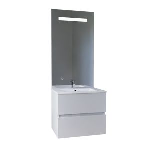 Meuble vasque tout inox ROSINOX 60 cm + miroir Elégance ht105