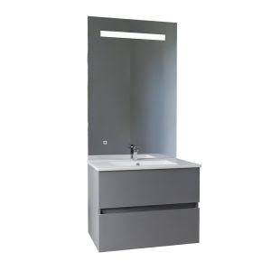 Meuble vasque tout inox ROSINOX 70 cm gris plan vasque céramique + miroir Elégance ht105