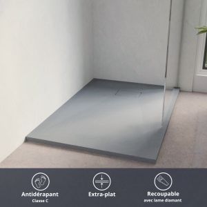 Receveur de douche 120x80 cm extra plat à poser ou à encastrer gris ciment - SAPHIR