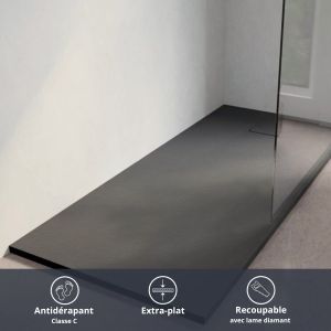 Receveur de douche 170x80 cm extra plat à poser ou à encastrer gris anthracite - SAPHIR