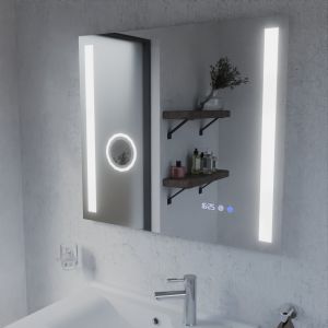 Miroir LED avec antibuée, loupe et horloge DUETTO - 80 x 70 cm