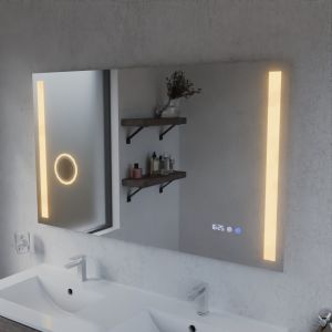 Miroir LED avec antibuée, loupe et horloge DUETTO - 120 x 70 cm