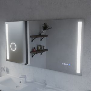 Miroir LED avec antibuée, loupe et horloge DUETTO - 140 x 70 cm