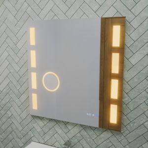 Miroir LED avec antibuée, loupe et horloge EXCELL PLUS - 70 x 70 cm