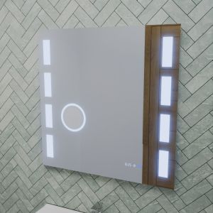 Miroir LED avec antibuée, loupe et horloge EXCELL PLUS - 70 x 70 cm