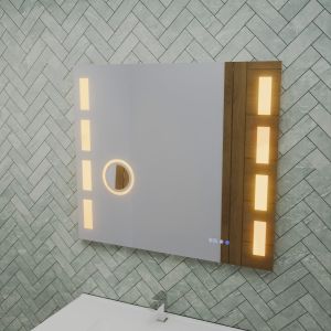 Miroir LED avec antibuée, loupe et horloge EXCELL PLUS - 80 x 70 cm