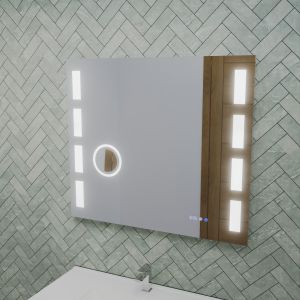 Miroir LED avec antibuée, loupe et horloge EXCELL PLUS - 80 x 70 cm