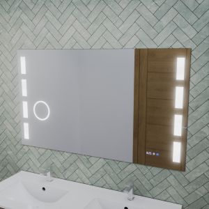 Miroir LED avec antibuée, loupe et horloge EXCELL PLUS - 120 x 70 cm