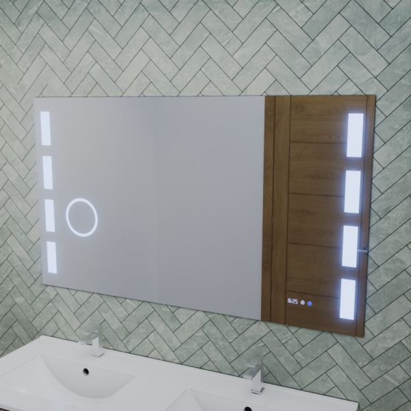 Miroir LED avec antibuée, loupe et horloge EXCELL PLUS - 120 x 70 cm