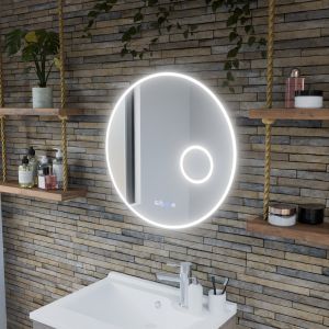 Miroir lumineux rond RONDI PLUS 60 cm - antibuée, horloge et loupe 