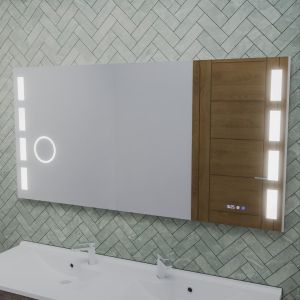 Miroir LED avec antibuée, loupe et horloge EXCELL PLUS - 140 x 70 cm