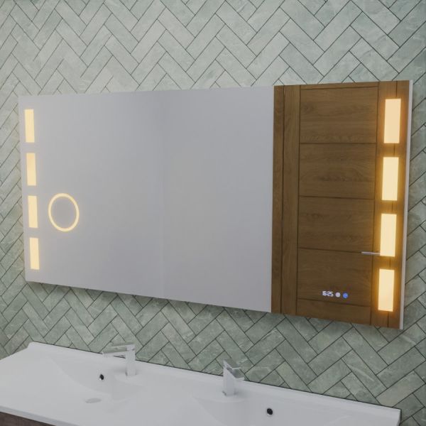 Miroir LED avec antibuée, loupe et horloge EXCELL PLUS - 140 x 70 cm