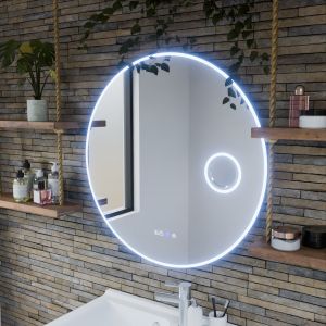 Miroir lumineux rond RONDI PLUS 80 cm - antibuée, horloge et loupe