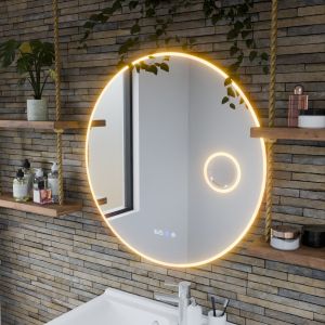 Miroir lumineux rond RONDI PLUS 80 cm - antibuée, horloge et loupe