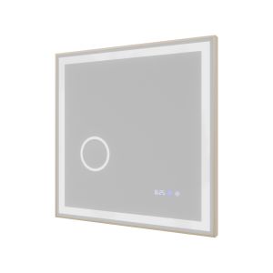 Miroir LED cadre doré CARA 70 cm x 70 cm - antibuée, horloge et loupe 