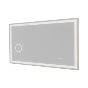 Miroir LED cadre doré CARA 120 x 70 cm - antibuée, horloge et loupe 