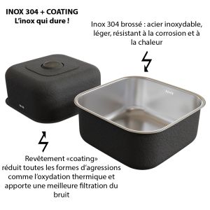 Evier en inox 1 bac sans égouttoir EVINOX 44 x 44 cm