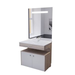 Meuble vasque ALTEA 90 cm avec miroir led Elégance et caisson roulant - Cambrian oak