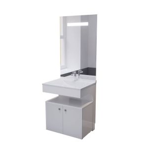 Meuble vasque PMR EPURE 70 cm avec miroir led Elégance et caisson roulant - Blanc brillant